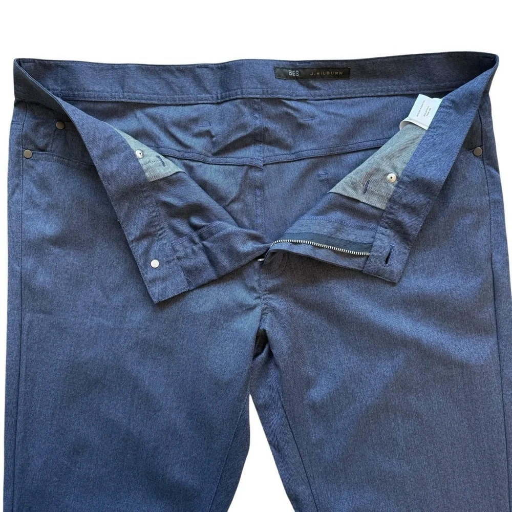 J. Hilburn Pants Mens 40x30 Blue Denim Look Straight Leg 5-Pocket Stretch Wool